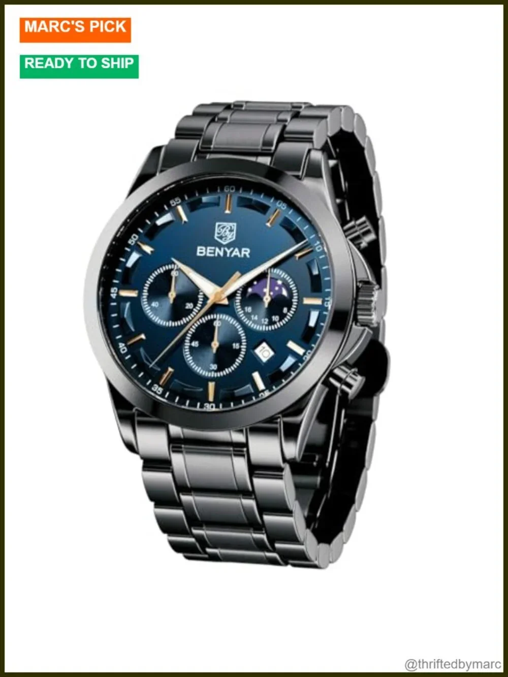 Men's Analog Quartz Chronograph Waterproof Watch with Calendar Stainless Steel